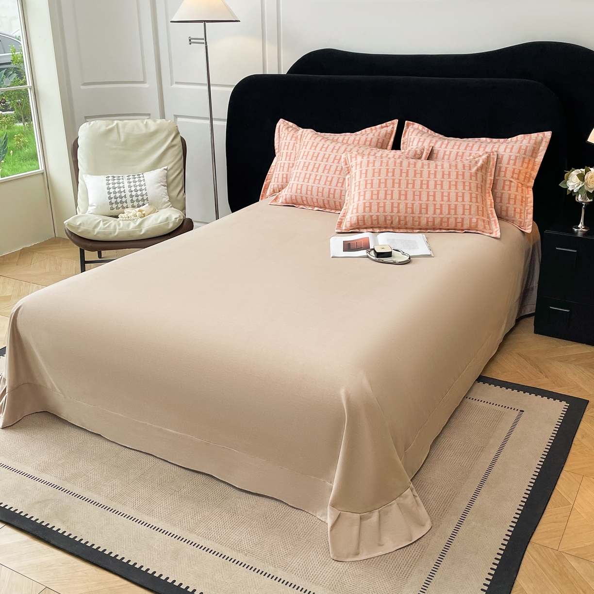 91家纺网 家纺一手货源 找家纺 洁柔直播新款全棉磨毛喷气印花四件套加厚纯棉三件套（一字绣工艺款）米莱 风尚