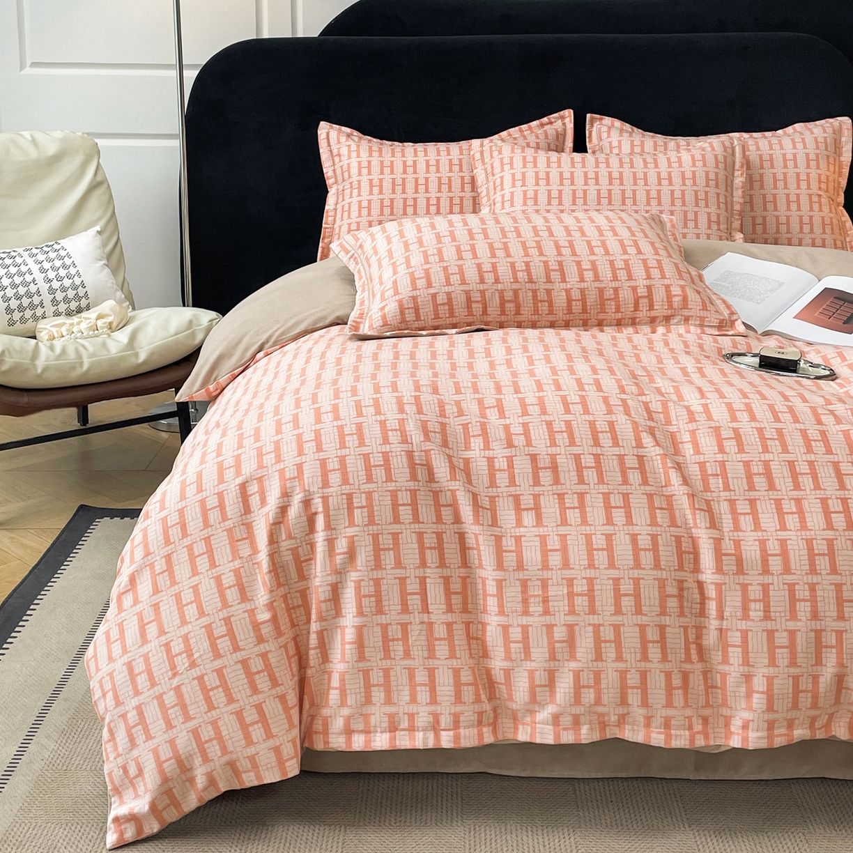 91家纺网 家纺一手货源 找家纺 洁柔直播新款全棉磨毛喷气印花四件套加厚纯棉三件套（一字绣工艺款）米莱 风尚