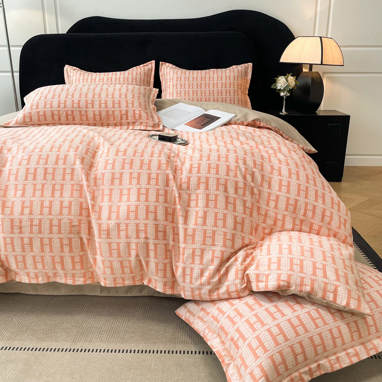 91家纺网 家纺一手货源 找家纺 洁柔直播新款全棉磨毛喷气印花四件套加厚纯棉三件套（一字绣工艺款）米莱 风尚