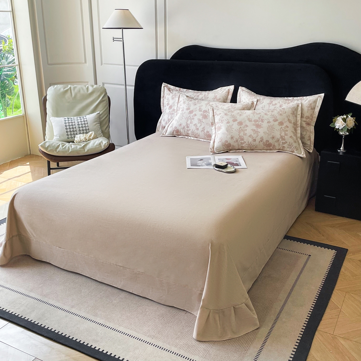 91家纺网 家纺一手货源 找家纺 洁柔直播新款全棉磨毛喷气印花四件套加厚纯棉三件套（一字绣工艺款）瑞卡斯