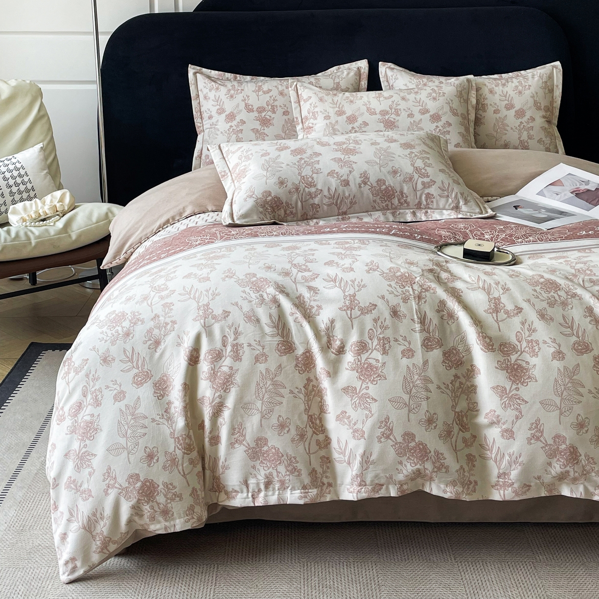 91家纺网 家纺一手货源 找家纺 洁柔直播新款全棉磨毛喷气印花四件套加厚纯棉三件套（一字绣工艺款）瑞卡斯