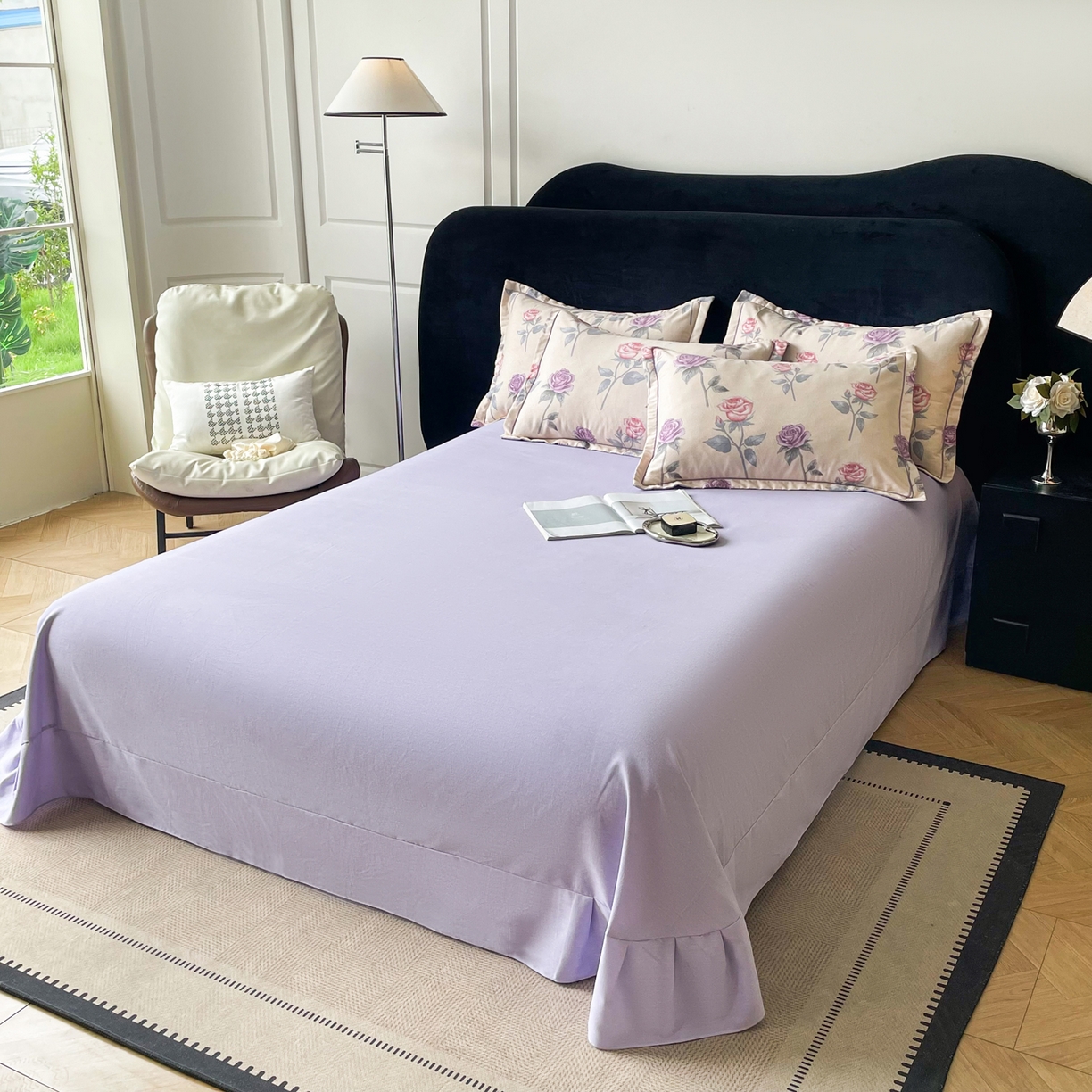 91家纺网 家纺一手货源 找家纺 洁柔直播新款全棉磨毛喷气印花四件套加厚纯棉三件套（一字绣工艺款）幸福玫瑰