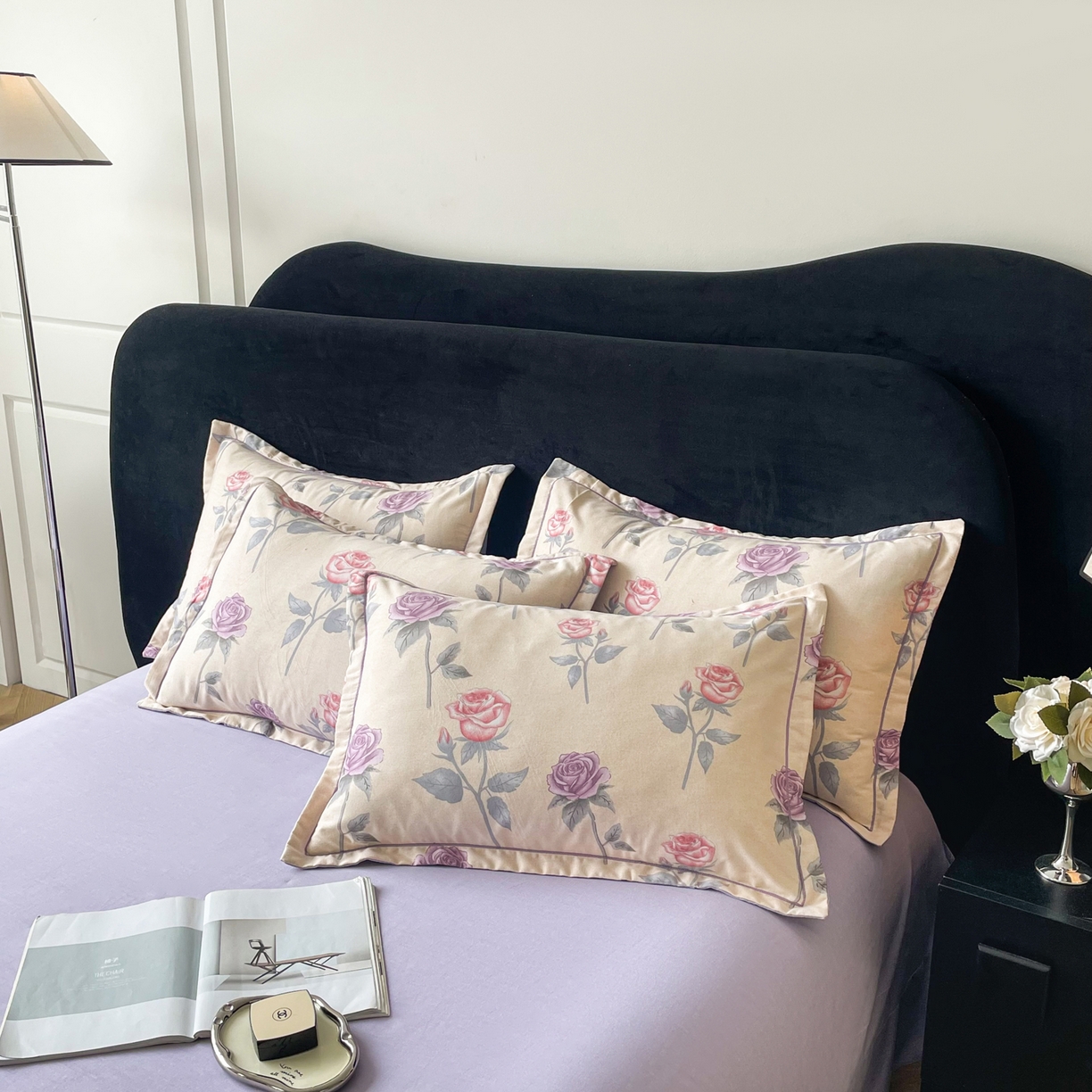 91家纺网 家纺一手货源 找家纺 洁柔直播新款全棉磨毛喷气印花四件套加厚纯棉三件套（一字绣工艺款）幸福玫瑰