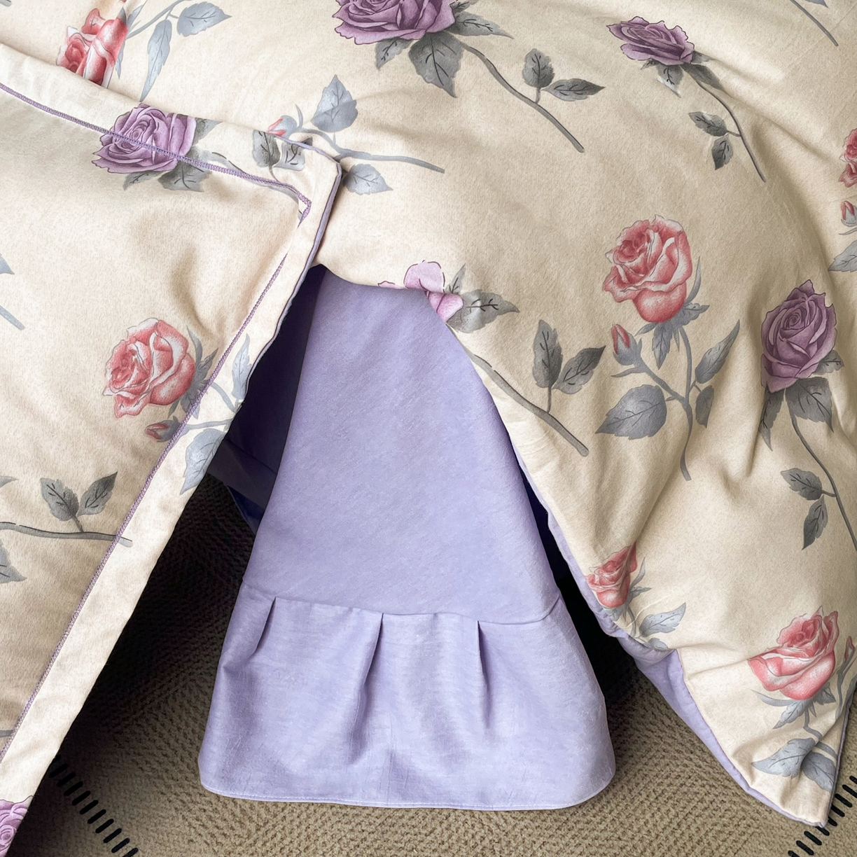 91家纺网 家纺一手货源 找家纺 洁柔直播新款全棉磨毛喷气印花四件套加厚纯棉三件套（一字绣工艺款）幸福玫瑰