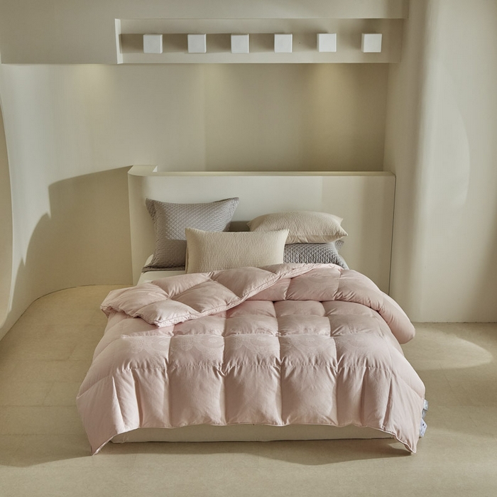 91家纺网 家纺一手货源 找家纺 暖羽屋羽绒馆 2025新款绒子95白鸭绒60纯棉大提花羽绒被芯 羽绒被子 双人加厚冬被春秋被普希斯系列 普希斯 粉