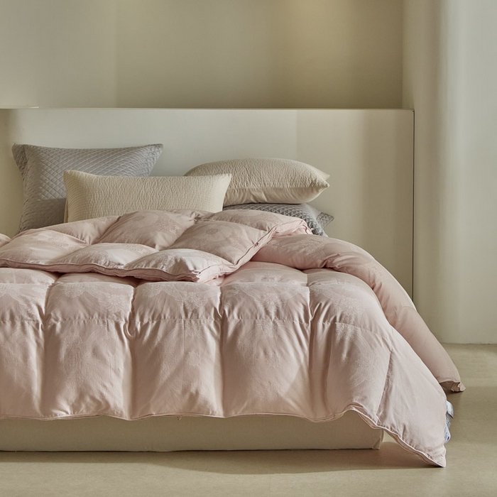 91家纺网 家纺一手货源 找家纺 暖羽屋羽绒馆 2025新款绒子95白鸭绒60纯棉大提花羽绒被芯 羽绒被子 双人加厚冬被春秋被普希斯系列 普希斯 粉