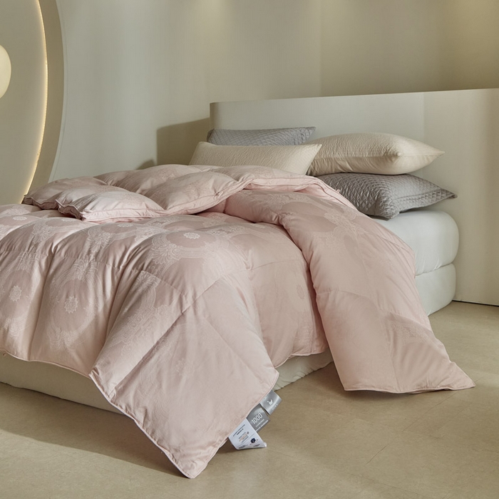 91家纺网 家纺一手货源 找家纺 暖羽屋羽绒馆 2025新款绒子95白鸭绒60纯棉大提花羽绒被芯 羽绒被子 双人加厚冬被春秋被普希斯系列 普希斯 粉