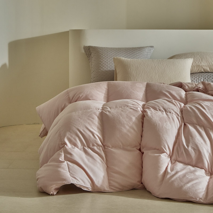 91家纺网 家纺一手货源 找家纺 暖羽屋羽绒馆 2025新款绒子95白鸭绒60纯棉大提花羽绒被芯 羽绒被子 双人加厚冬被春秋被普希斯系列 普希斯 粉