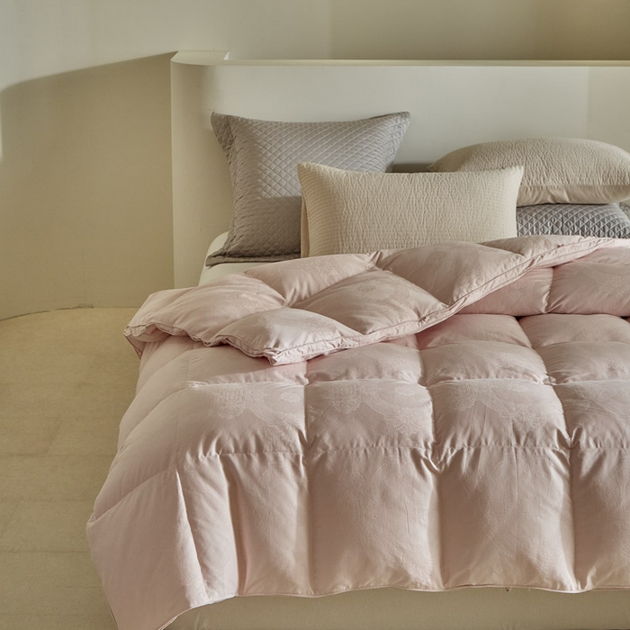 91家纺网 家纺一手货源 找家纺 暖羽屋羽绒馆 2025新款绒子95白鸭绒60纯棉大提花羽绒被芯 羽绒被子 双人加厚冬被春秋被普希斯系列 普希斯 粉