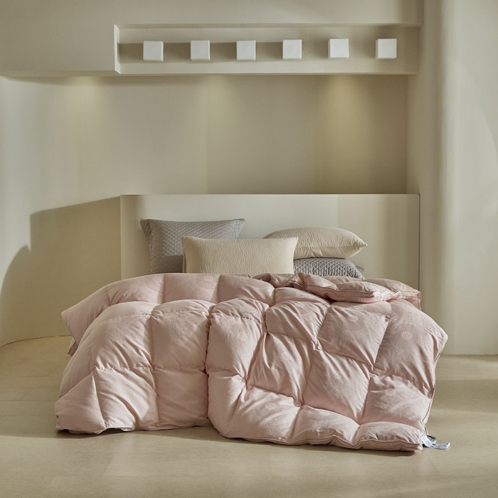 91家纺网 家纺一手货源 找家纺 暖羽屋羽绒馆 2025新款绒子95白鸭绒60纯棉大提花羽绒被芯 羽绒被子 双人加厚冬被春秋被普希斯系列 普希斯 粉