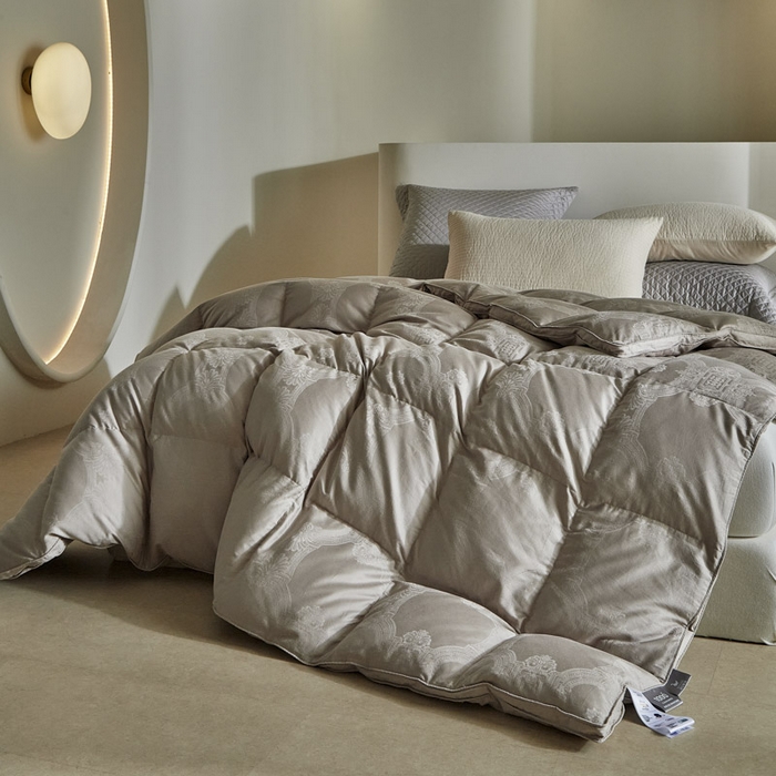 91家纺网 家纺一手货源 找家纺 暖羽屋羽绒馆 2025新款绒子95白鸭绒60纯棉大提花羽绒被芯 羽绒被子 双人加厚冬被春秋被普希斯系列 普希斯 灰