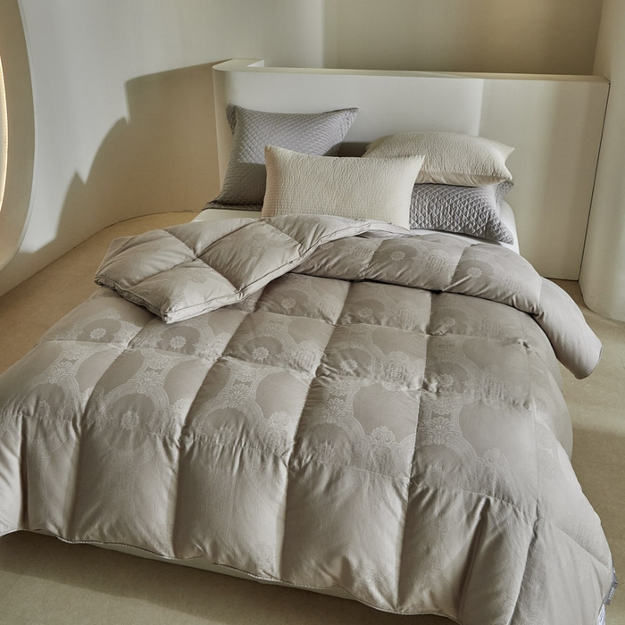 91家纺网 家纺一手货源 找家纺 暖羽屋羽绒馆 2025新款绒子95白鸭绒60纯棉大提花羽绒被芯 羽绒被子 双人加厚冬被春秋被普希斯系列 普希斯 灰