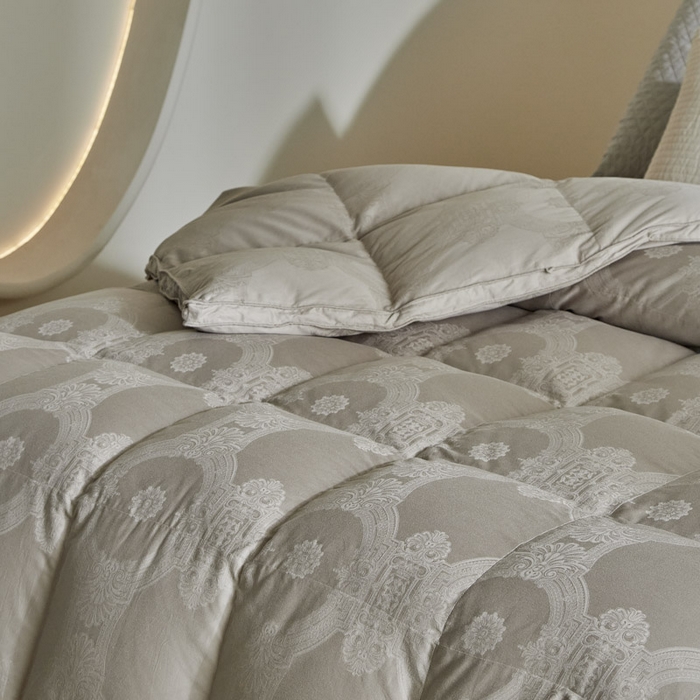 91家纺网 家纺一手货源 找家纺 暖羽屋羽绒馆 2025新款绒子95白鸭绒60纯棉大提花羽绒被芯 羽绒被子 双人加厚冬被春秋被普希斯系列 普希斯 灰