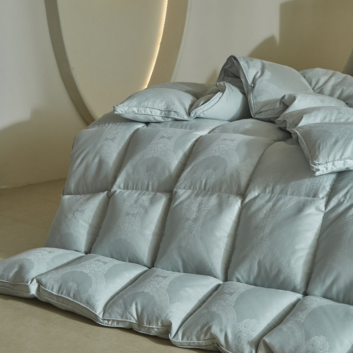 91家纺网 家纺一手货源 找家纺 暖羽屋羽绒馆 2025新款绒子95白鸭绒60纯棉大提花羽绒被芯 羽绒被子 双人加厚冬被春秋被普希斯系列 普希斯 蓝