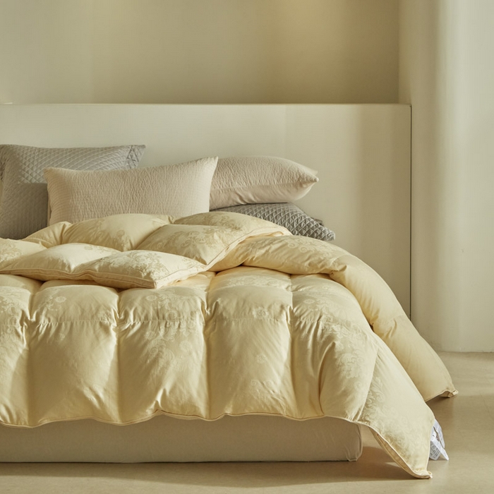 91家纺网 家纺一手货源 找家纺 暖羽屋羽绒馆 2025新款绒子95白鸭绒60纯棉大提花羽绒被芯 羽绒被子 双人加厚冬被春秋被普希斯系列 普希斯 耀金