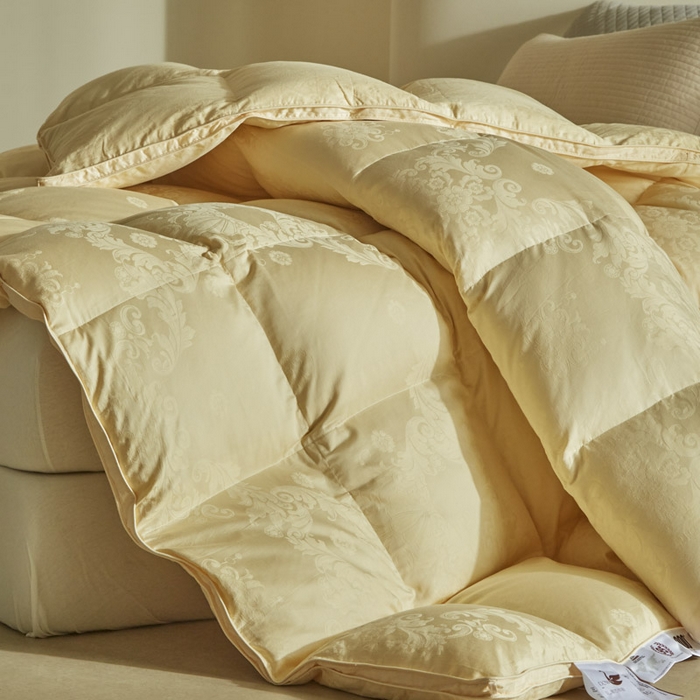 91家纺网 家纺一手货源 找家纺 暖羽屋羽绒馆 2025新款绒子95白鸭绒60纯棉大提花羽绒被芯 羽绒被子 双人加厚冬被春秋被普希斯系列 普希斯 耀金