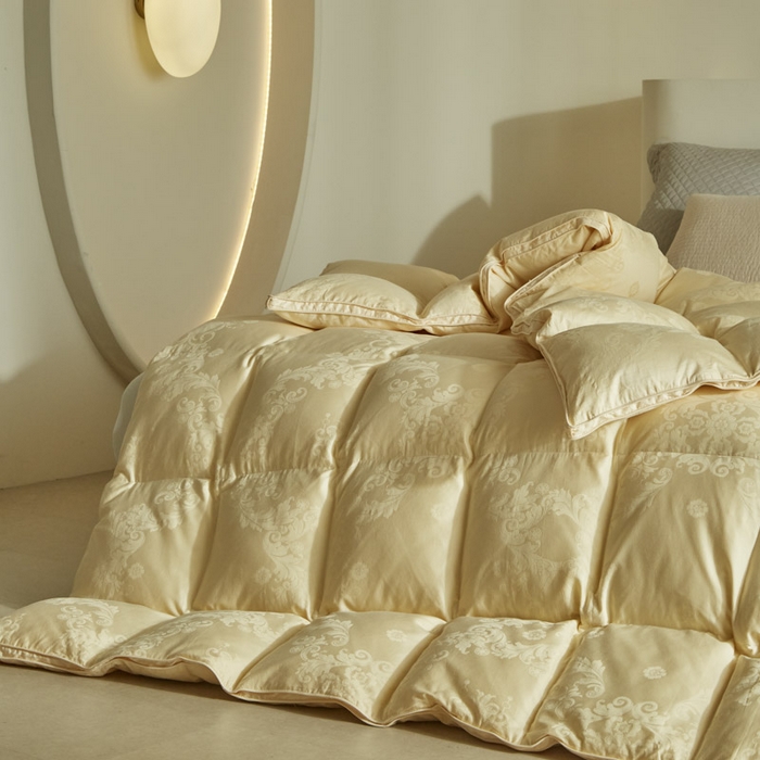 91家纺网 家纺一手货源 找家纺 暖羽屋羽绒馆 2025新款绒子95白鸭绒60纯棉大提花羽绒被芯 羽绒被子 双人加厚冬被春秋被普希斯系列 普希斯 耀金