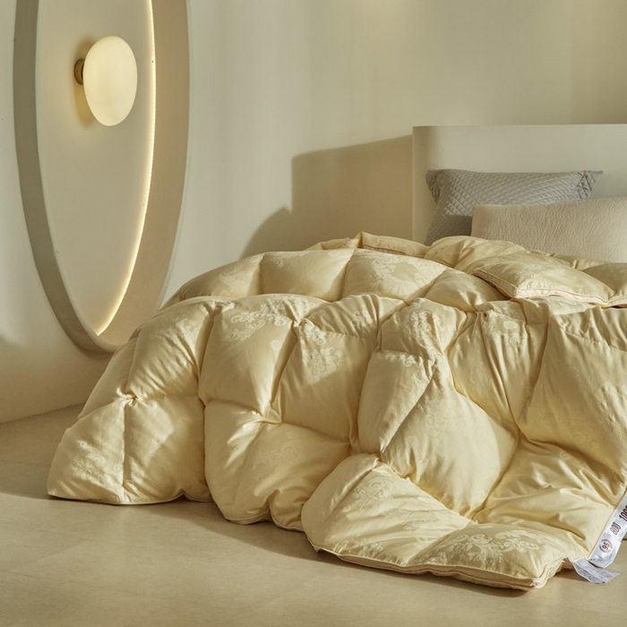 91家纺网 家纺一手货源 找家纺 暖羽屋羽绒馆 2025新款绒子95白鸭绒60纯棉大提花羽绒被芯 羽绒被子 双人加厚冬被春秋被普希斯系列 普希斯 耀金