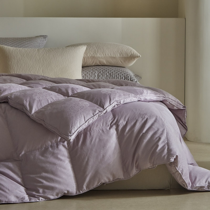 91家纺网 家纺一手货源 找家纺 暖羽屋羽绒馆 2025新款绒子95白鸭绒60纯棉大提花羽绒被芯 羽绒被子 双人加厚冬被春秋被普希斯系列 普希斯 紫