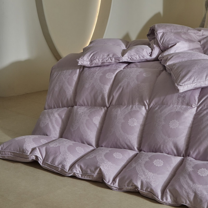 91家纺网 家纺一手货源 找家纺 暖羽屋羽绒馆 2025新款绒子95白鸭绒60纯棉大提花羽绒被芯 羽绒被子 双人加厚冬被春秋被普希斯系列 普希斯 紫