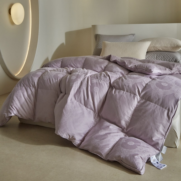 91家纺网 家纺一手货源 找家纺 暖羽屋羽绒馆 2025新款绒子95白鸭绒60纯棉大提花羽绒被芯 羽绒被子 双人加厚冬被春秋被普希斯系列 普希斯 紫