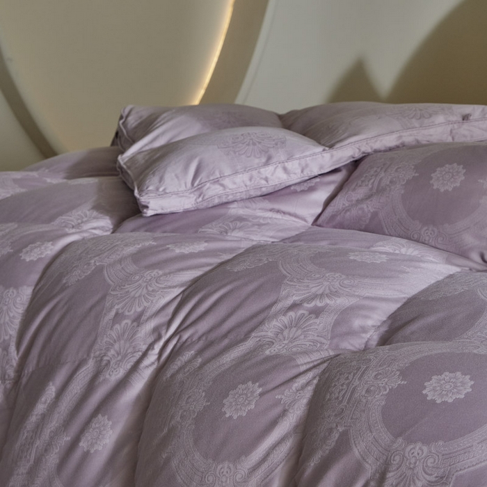 91家纺网 家纺一手货源 找家纺 暖羽屋羽绒馆 2025新款绒子95白鸭绒60纯棉大提花羽绒被芯 羽绒被子 双人加厚冬被春秋被普希斯系列 普希斯 紫