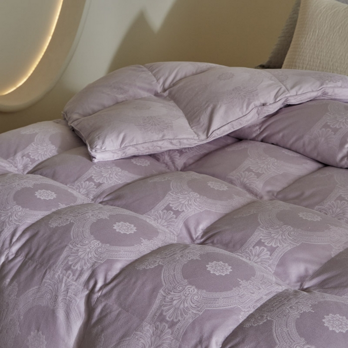 91家纺网 家纺一手货源 找家纺 暖羽屋羽绒馆 2025新款绒子95白鸭绒60纯棉大提花羽绒被芯 羽绒被子 双人加厚冬被春秋被普希斯系列 普希斯 紫