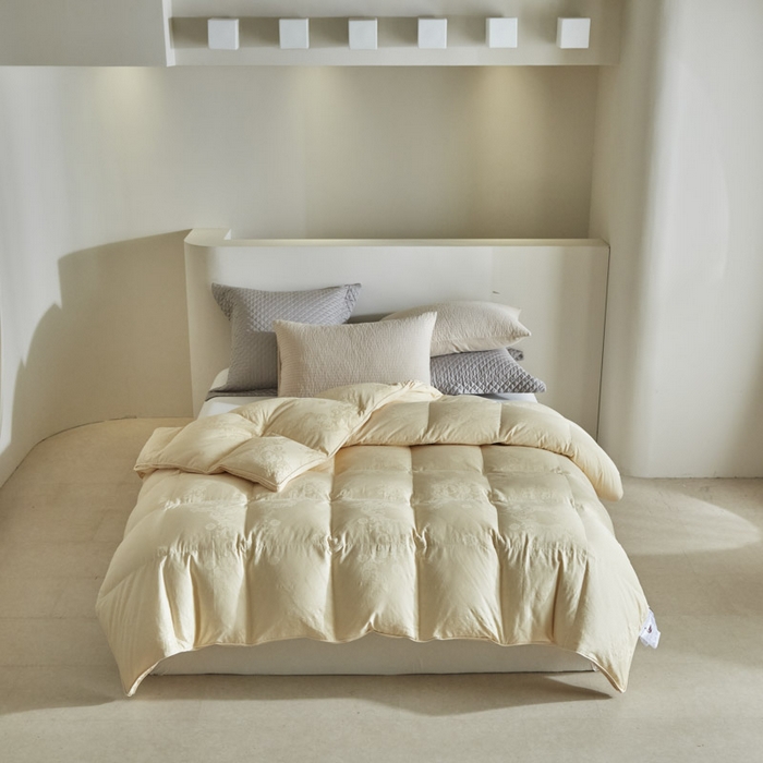 91家纺网 家纺一手货源 找家纺 暖羽屋羽绒馆 2025新款绒子95白鸭绒60纯棉大提花羽绒被芯 羽绒被子 双人加厚冬被春秋被普希斯系列 普希斯 棕金