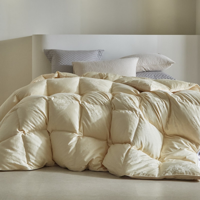 91家纺网 家纺一手货源 找家纺 暖羽屋羽绒馆 2025新款绒子95白鸭绒60纯棉大提花羽绒被芯 羽绒被子 双人加厚冬被春秋被普希斯系列 普希斯 棕金