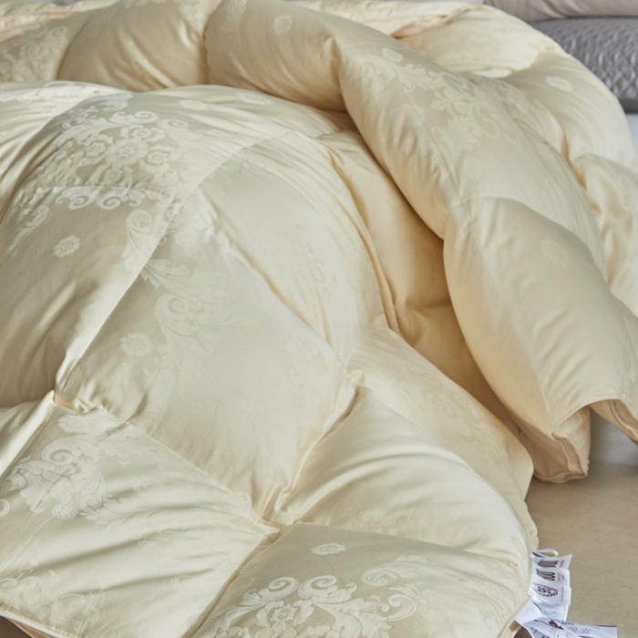 91家纺网 家纺一手货源 找家纺 暖羽屋羽绒馆 2025新款绒子95白鸭绒60纯棉大提花羽绒被芯 羽绒被子 双人加厚冬被春秋被普希斯系列 普希斯 棕金