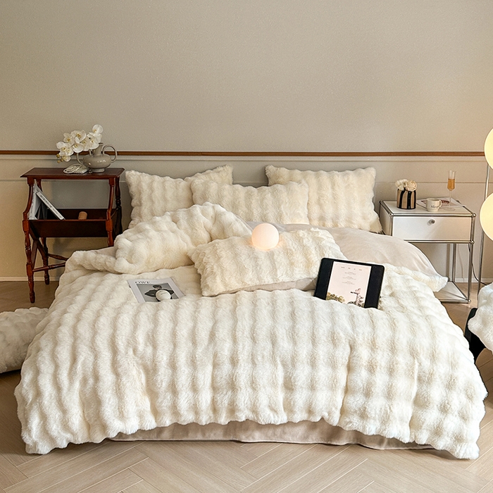 可恩欣 2025新款兔毛牛奶绒印花剪花四件套 伊丽莎白