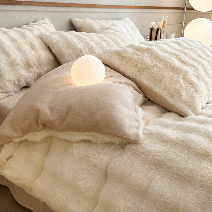 91家纺网 家纺一手货源 找家纺 可恩欣 2025新款兔毛牛奶绒印花剪花四件套 伊丽莎白