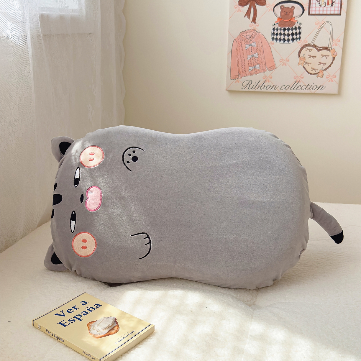 诺可 2025新款绒款猫肚枕记忆枕枕头枕芯-招财猫 招财猫-灰色