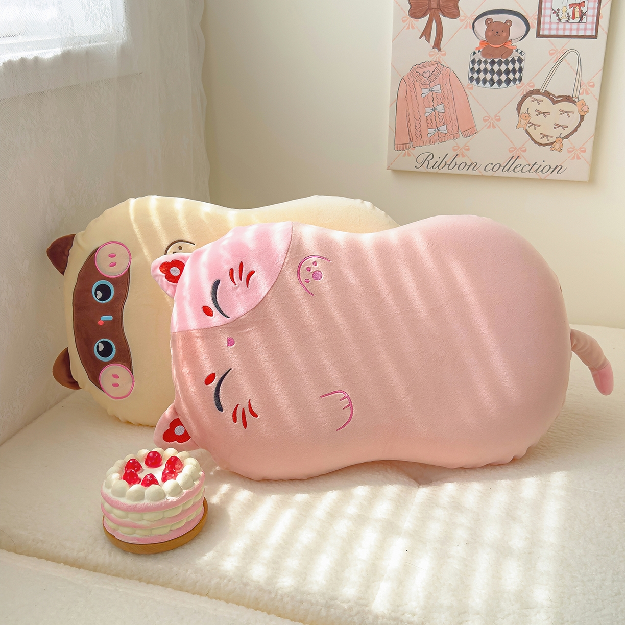 91家纺网 家纺一手货源 找家纺 诺可 2025新款绒款猫肚枕记忆枕枕头枕芯-招财猫 招财猫-粉色