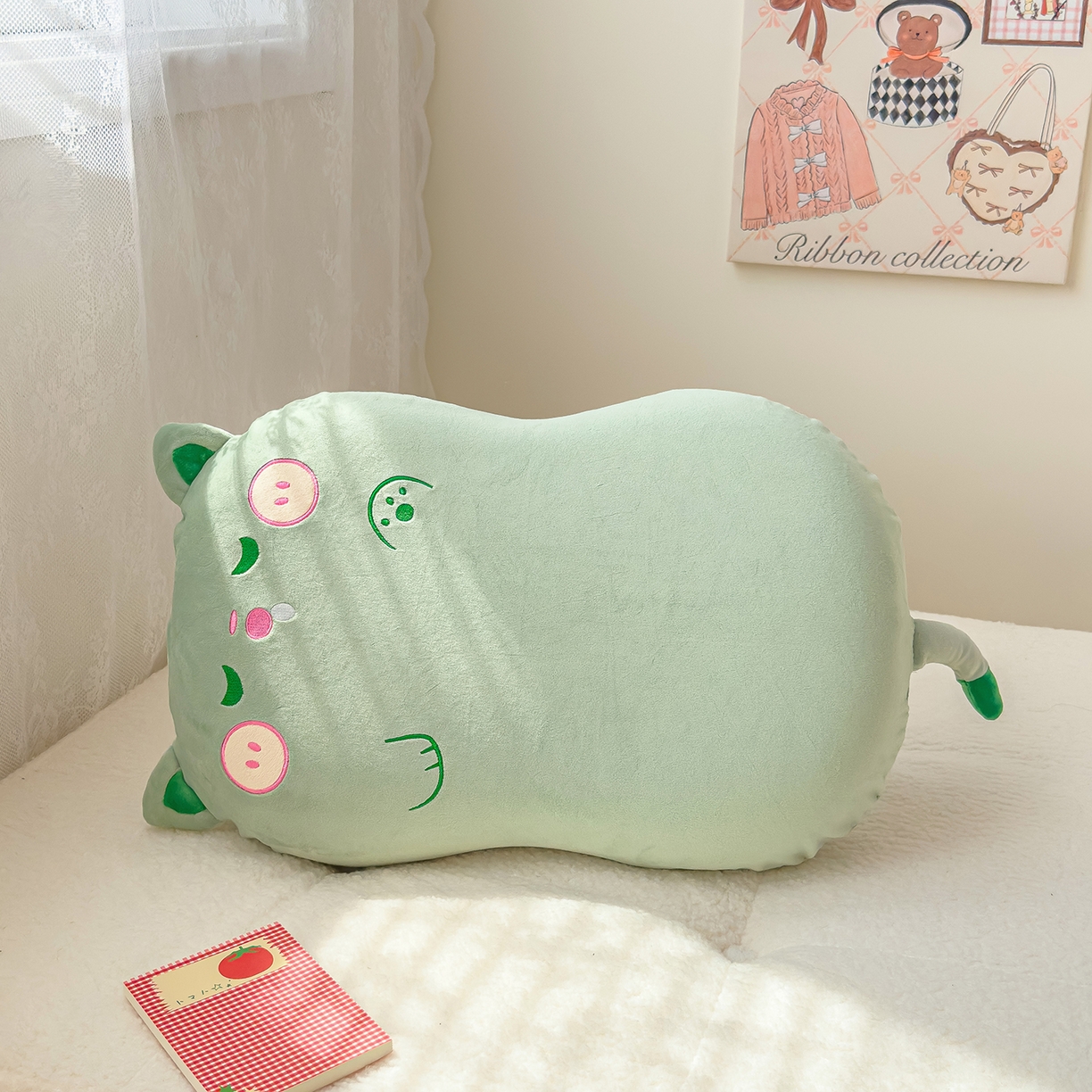 91家纺网 家纺一手货源 找家纺 诺可 2025新款绒款猫肚枕记忆枕枕头枕芯-招财猫 招财猫-绿色