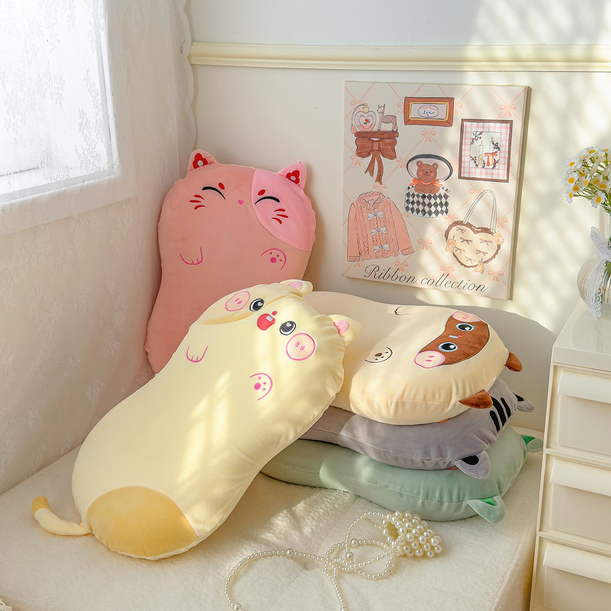 91家纺网 家纺一手货源 找家纺 诺可 2025新款绒款猫肚枕记忆枕枕头枕芯-招财猫 组合图