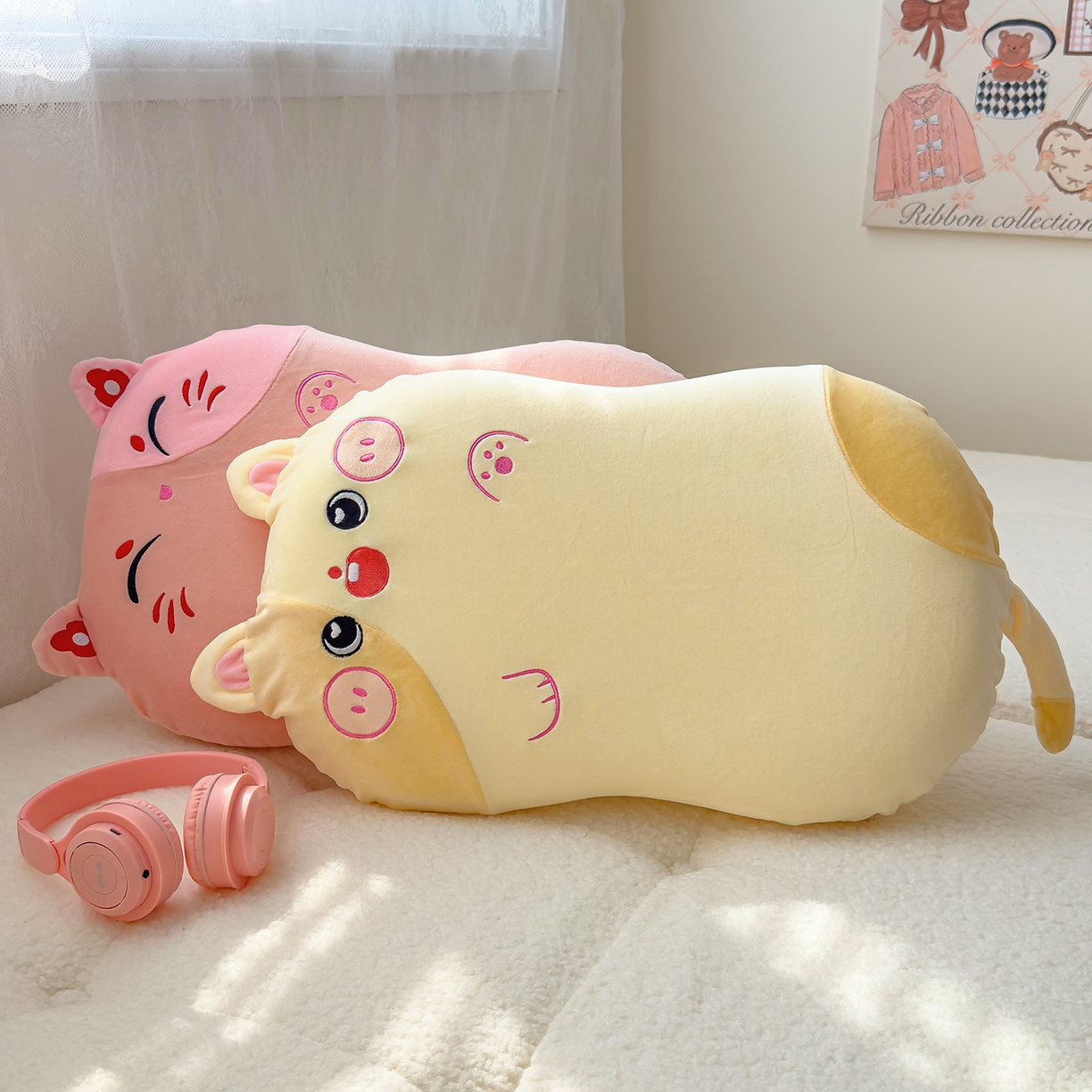 91家纺网 家纺一手货源 找家纺 诺可 2025新款绒款猫肚枕记忆枕枕头枕芯-招财猫 招财猫-黄色