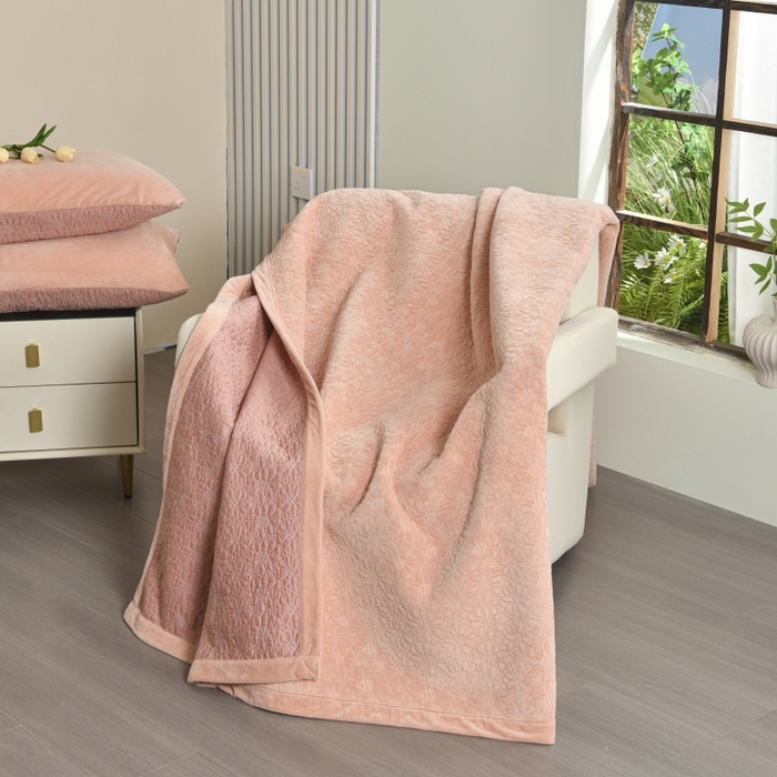 91家纺网 家纺一手货源 找家纺 源舜家纺 2025新款天丝棉婴儿绒双面单床盖 天丝棉橘粉