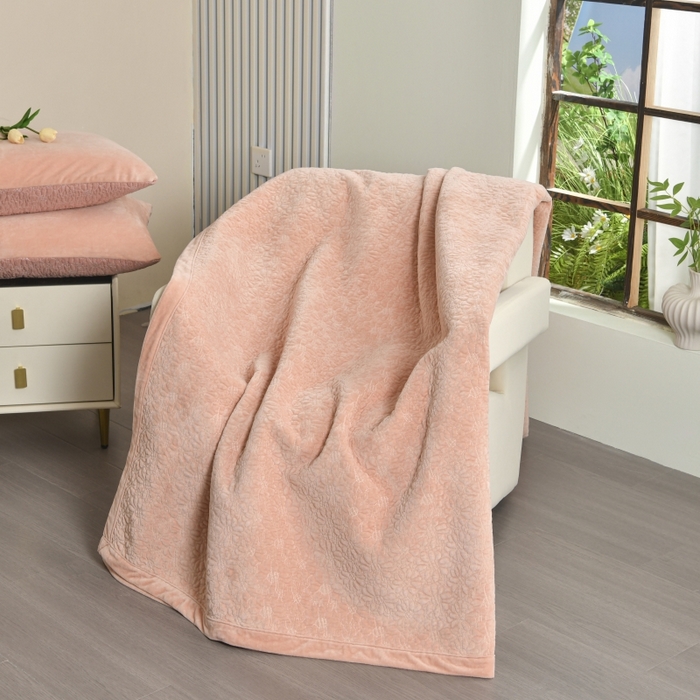 91家纺网 家纺一手货源 找家纺 源舜家纺 2025新款天丝棉婴儿绒双面单床盖 天丝棉橘粉