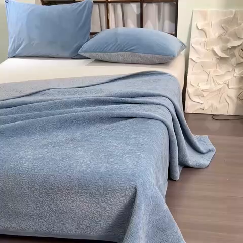 91家纺网 家纺一手货源 找家纺 源舜家纺 2025新款天丝棉婴儿绒双面单床盖 天丝棉蓝色