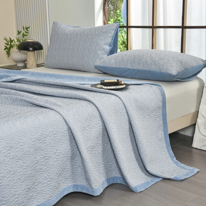 91家纺网 家纺一手货源 找家纺 源舜家纺 2025新款天丝棉婴儿绒双面单床盖 天丝棉蓝色