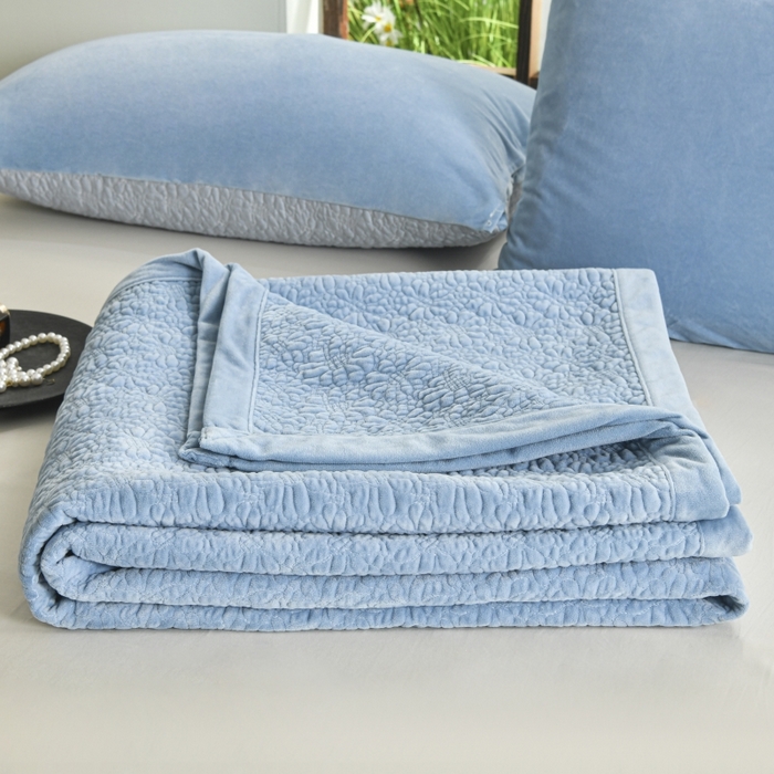 91家纺网 家纺一手货源 找家纺 源舜家纺 2025新款天丝棉婴儿绒双面单床盖 天丝棉蓝色