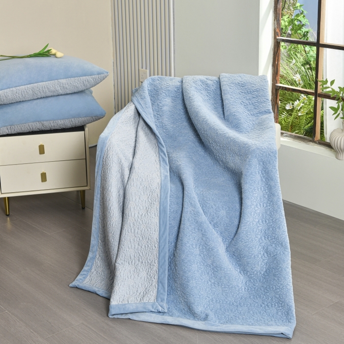 91家纺网 家纺一手货源 找家纺 源舜家纺 2025新款天丝棉婴儿绒双面单床盖 天丝棉蓝色