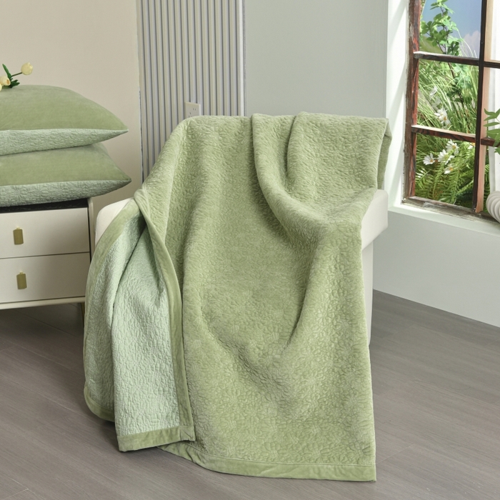 91家纺网 家纺一手货源 找家纺 源舜家纺 2025新款天丝棉婴儿绒双面单床盖 天丝棉绿色