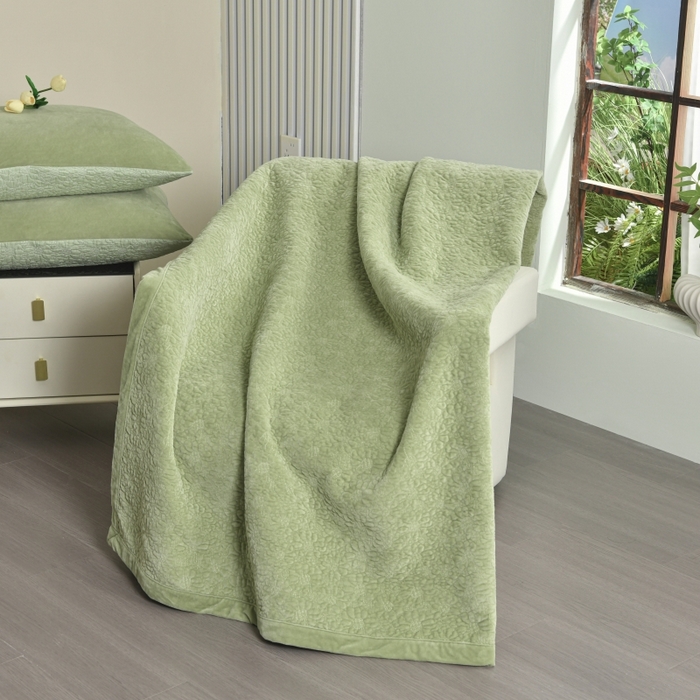 91家纺网 家纺一手货源 找家纺 源舜家纺 2025新款天丝棉婴儿绒双面单床盖 天丝棉绿色