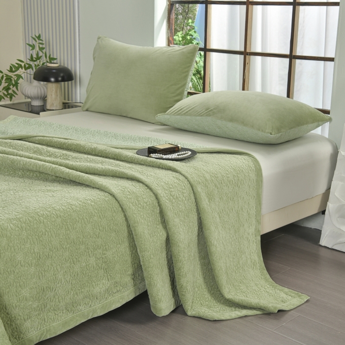 91家纺网 家纺一手货源 找家纺 源舜家纺 2025新款天丝棉婴儿绒双面单床盖 天丝棉绿色