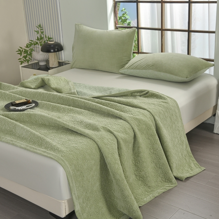 91家纺网 家纺一手货源 找家纺 源舜家纺 2025新款天丝棉婴儿绒双面单床盖 天丝棉绿色