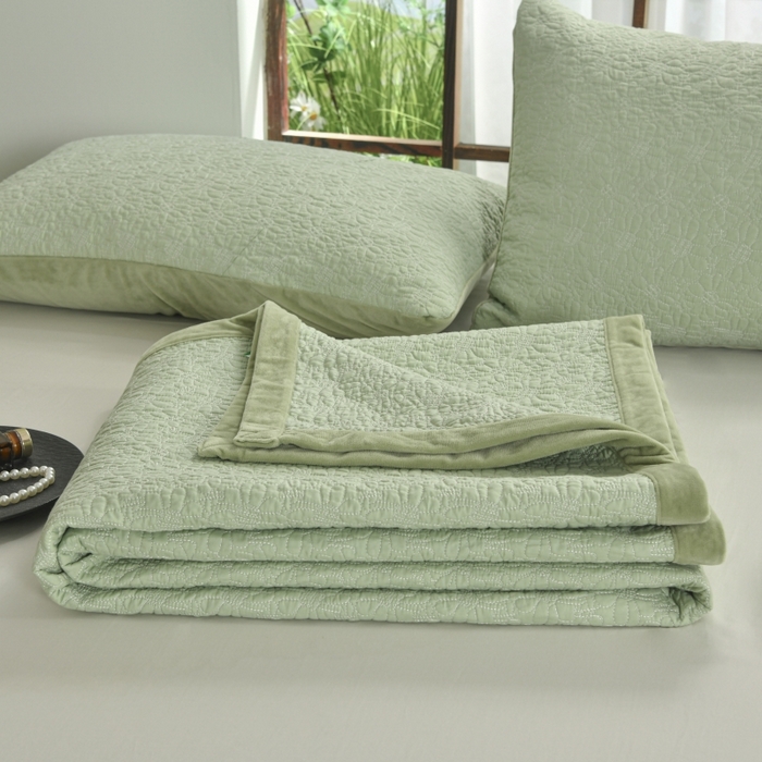 91家纺网 家纺一手货源 找家纺 源舜家纺 2025新款天丝棉婴儿绒双面单床盖 天丝棉绿色