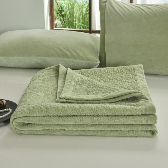 91家纺网 家纺一手货源 找家纺 源舜家纺 2025新款天丝棉婴儿绒双面单床盖 天丝棉绿色