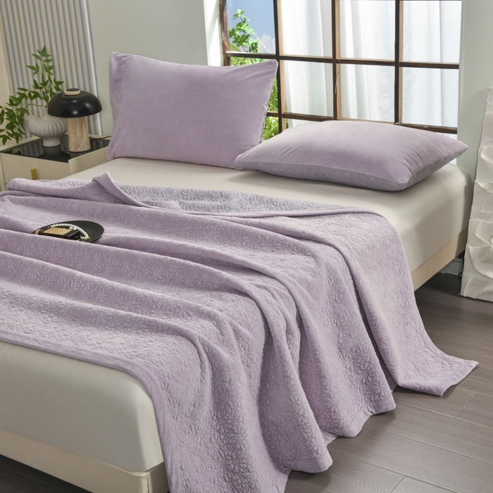 91家纺网 家纺一手货源 找家纺 源舜家纺 2025新款天丝棉婴儿绒双面单床盖 天丝棉紫色